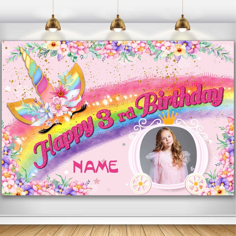 Custom Unicorn Theme 3rd Birthday Party Decorations BannerHappy 3rd Birthday Unicorn Backdrop Decorations Supplies