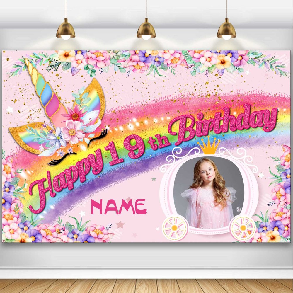 Custom Unicorn Theme 19th Birthday Party Decorations BannerHappy 19th Birthday Unicorn Backdrop Decorations Supplies
