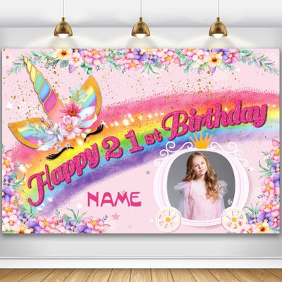 Custom Unicorn Theme 21st Birthday Party Decorations BannerHappy 21st Birthday Unicorn Backdrop Decorations Supplies