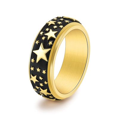 MIKAMU Anxiety Ring for Women Men Stainless Steel Fidget Anxiety Ring 6mm Star Spinner Rings for Women Stress Relieving Reduce Anxiety (Gold, 8)