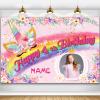 Custom Unicorn Theme 4th Birthday Party Decorations BannerHappy 4th Birthday Unicorn Backdrop Decorations Supplies view 1