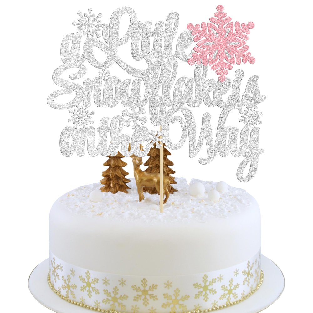 1Pcs A Little Snowflake is on Her Way Cake Topper Pink Snowflake Winter Baby Shower Cake Decoration for Girl Kids Winter Onederland Gender Reveal Party Decorations