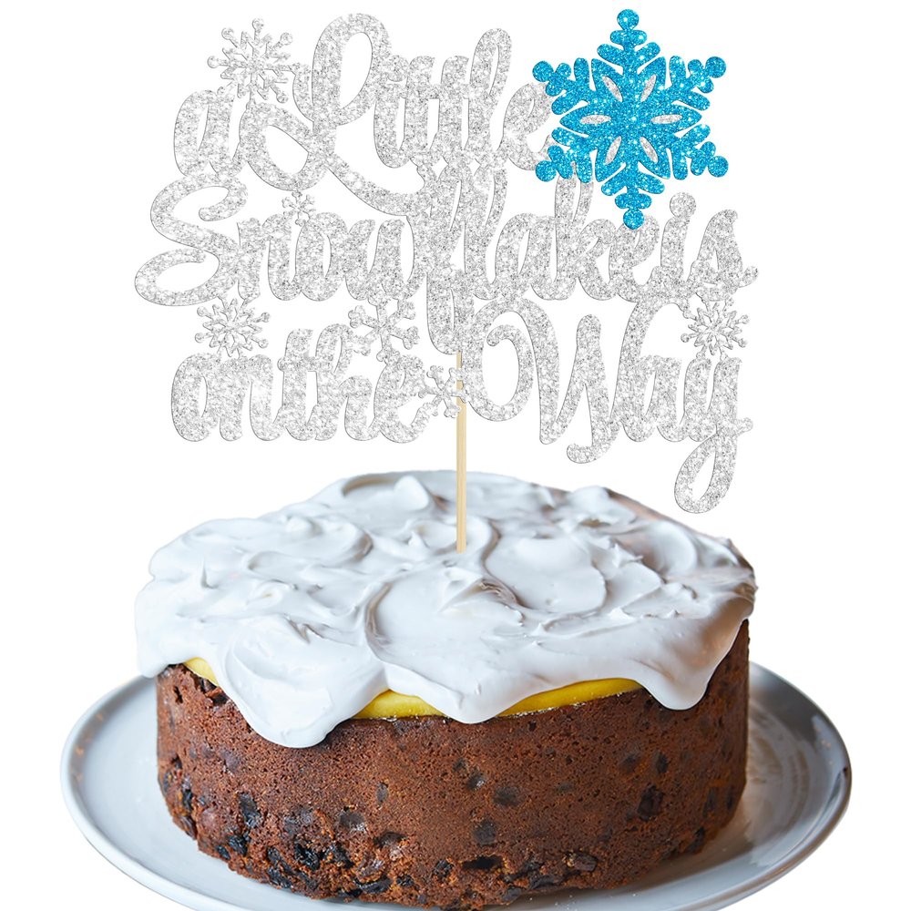 1Pcs A Little Snowflake is on His Way Cake Topper Blue Snowflake Winter Baby Shower Cake Decoration for Boy Kids Winter Onederland Gender Reveal Party Decorations
