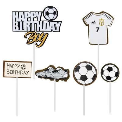 6Pcs Soccer Happy Birthday Boy Cake Toppers DIY Soccer Ball Shoes Goal Cake Picks Sport Football Theme Birthday Party Baby Shower Cake Decorations Kids Boys Men Birthday Party Favors Supplies