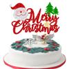 1Pc Merry Christmas Cake Topper with Red Green Glitter Christmas Tree Deer Santa Claus Hat Cake Pick Decorations for Merry Xmas Theme Happy New Year Party Supplies view 1