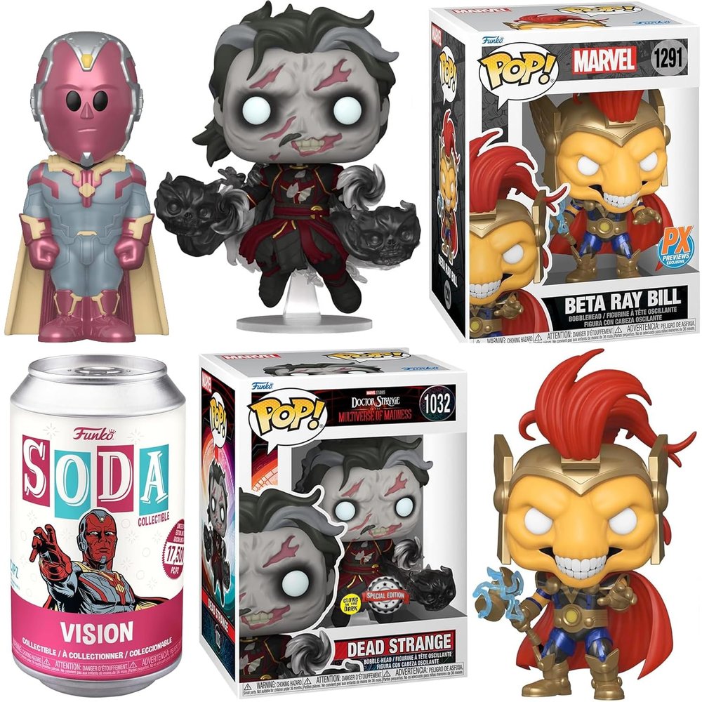 Champions Marvel Heroes Figure Pop! Beta Ray Bill Thor Exclusive + Doctor Strange Dead Sorcerer Supreme + Vision Android SODA