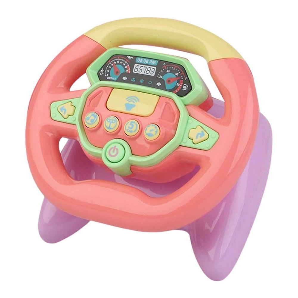 Colaxi Rotating Driving Steering Wheel Toy Pretend Play Educational Sounding Toy Entertainment Sound Toy Birthday Gifts Interactive Boys Leisure, Pink