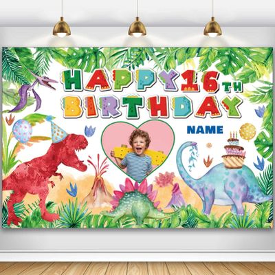 Custom Dinosaur Theme 16th Birthday Party Decorations BannerHappy 16th Birthday Dinosaur World Backdrop Decorations Supplies