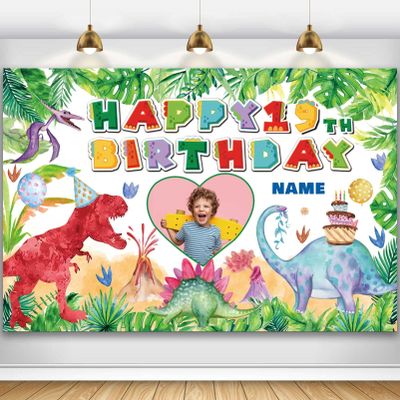 Custom Dinosaur Theme 19th Birthday Party Decorations BannerHappy 19th Birthday Dinosaur World Backdrop Decorations Supplies