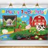 Custom Farm Animals Theme 7th Birthday Party Decorations BannerHappy 7th Birthday Barn Farmhouse Cow Backdrop Decorations Supplies view 1