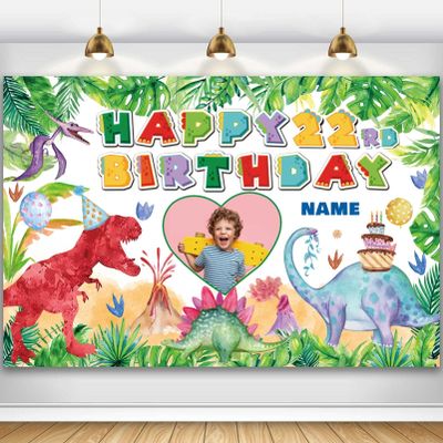 Custom Dinosaur Theme 22nd Birthday Party Decorations BannerHappy 22nd Birthday Dinosaur World Backdrop Decorations Supplies