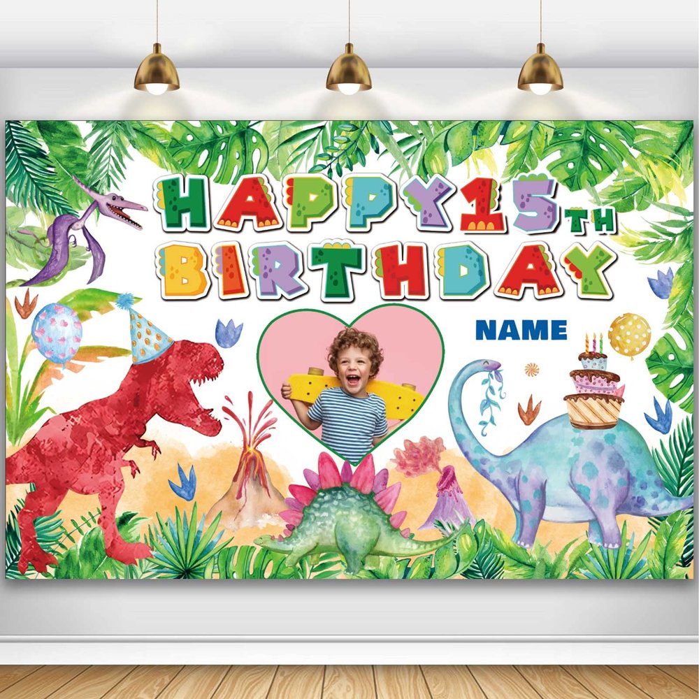Custom Dinosaur Theme 15th Birthday Party Decorations BannerHappy 15th Birthday Dinosaur World Backdrop Decorations Supplies