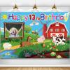 Custom Farm Animals Theme 13th Birthday Party Decorations BannerHappy 13th Birthday Barn Farmhouse Cow Backdrop Decorations Supplies view 1