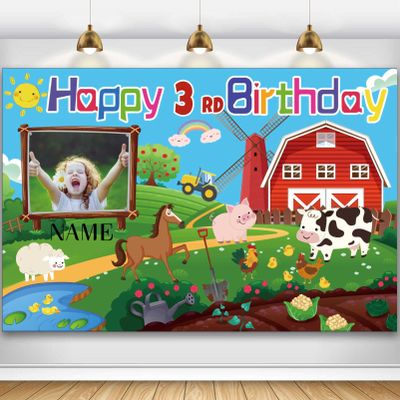 Custom Farm Animals Theme 3rd Birthday Party Decorations BannerHappy 3rd Birthday Barn Farmhouse Cow Backdrop Decorations Supplies