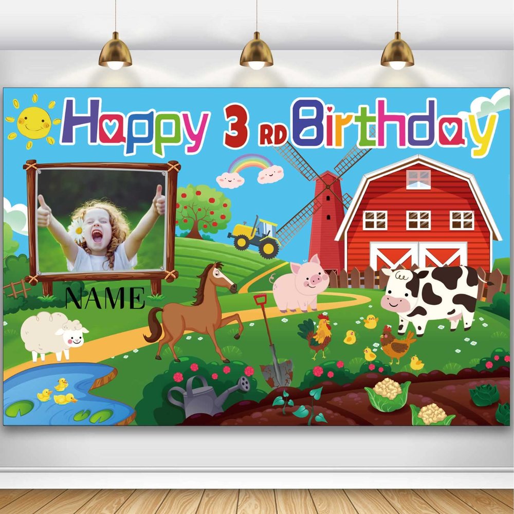 Custom Farm Animals Theme 3rd Birthday Party Decorations BannerHappy 3rd Birthday Barn Farmhouse Cow Backdrop Decorations Supplies