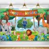 AUBAO Wild Jungle Safari Theme 3rd Birthday Banner, Personalized Decorations, Durable Polyester, 4x6ft/4.5x7ft/5x7.5ft/6x9ft/7x10.5ft view 1