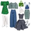 Eledoll 11.5 inch Doll Clothes Lot Deluxe Fashion Pack Green/Blue Tweed Blazer Suit Set Evelyn Grace 1950's 1960's Fashion Set Mix Match with White Boots view 1