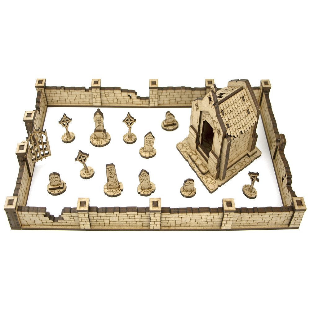 TowerRex Graveyard D&D Terrain Buildings, DND Accessories for Dungeons & Dragons, Pathfinder, Warhammer, Tabletop Battle Map Grid, Wargaming Terrain, Scenery for 32mm 28mm Miniatures