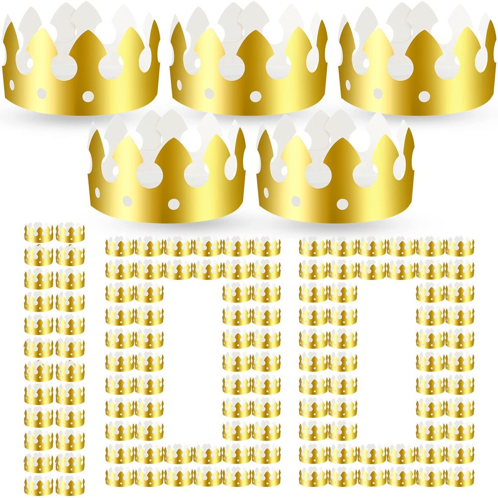 Crtiin 100 Pcs Gold Paper Crowns Birthday Party Bulk for Adults Classroom Students Hat Supplies Favors (Classic Style)