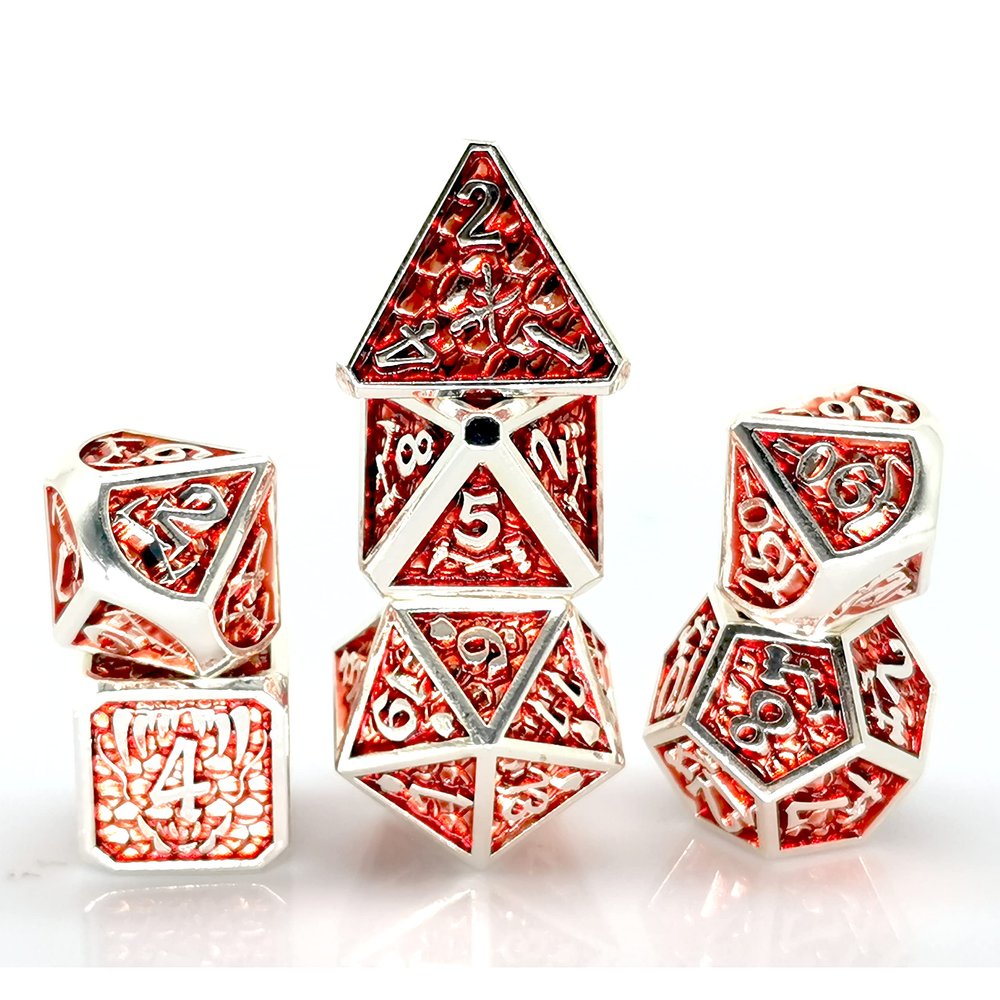 HS Warrior Dice Enamel Metal Dice Dragon Wars Polyhedral DND Dice Set (7pcs), RPG MTG and Other Table Games (Red)