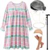 EBYTOP Old Lady Costume for Kids 100th Day of School Costume Wig 100 Year Granny Glasses Grandma Little Old Women Cane Accessories,3-4 Years view 1