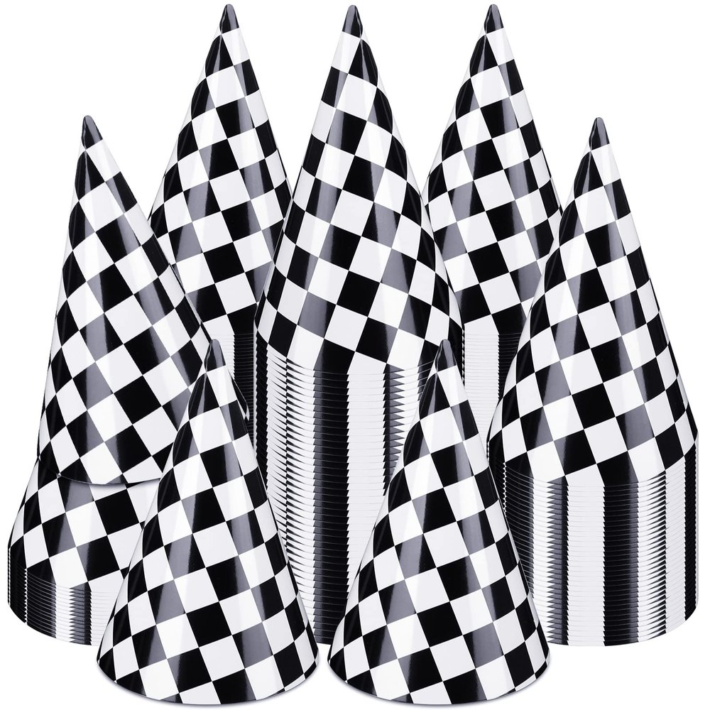 Teling 30 Pieces Birthday Party Hats Car/Cow Themed Paper Cone Hat Birthday Party Supplies Decorations for Kids (Race Car)
