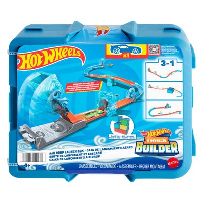 Hot Wheels Toy Car Track Set, Track Builder Wind Gravity Pack Playset with 1:64 Scale Vehicle & 12 Component Parts in Modular Storage Box