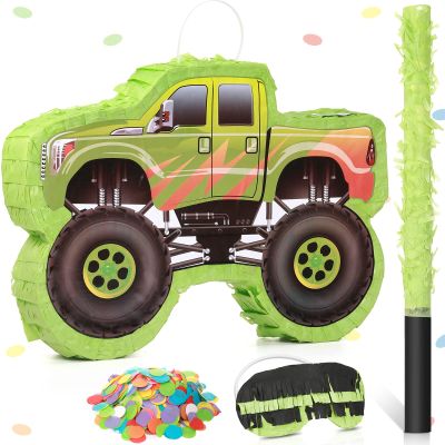 Small Truck Piata Birthday Truck Piata for Construction Piata with Stick Blindfold Confetti Birthday Party Supplies for Carnival Events Fiesta Decor Games,15.7 x 11 x 2.4 Inch (Green)