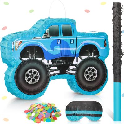 Small Truck Piata Birthday Truck Piata for Kids Construction Piata with Stick Blindfold Confetti Boys Birthday Party Supplies for Carnival Events Fiesta Decor Games,15.7 x 11 x 2.4 Inch (Blue)