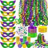 MGparty 216 PCS Mardi Gras Accessories - Masks Beads Necklaces Coins Tattoos Bracelets Carnival Parade Masquerade Party Decorations Supplies view 1