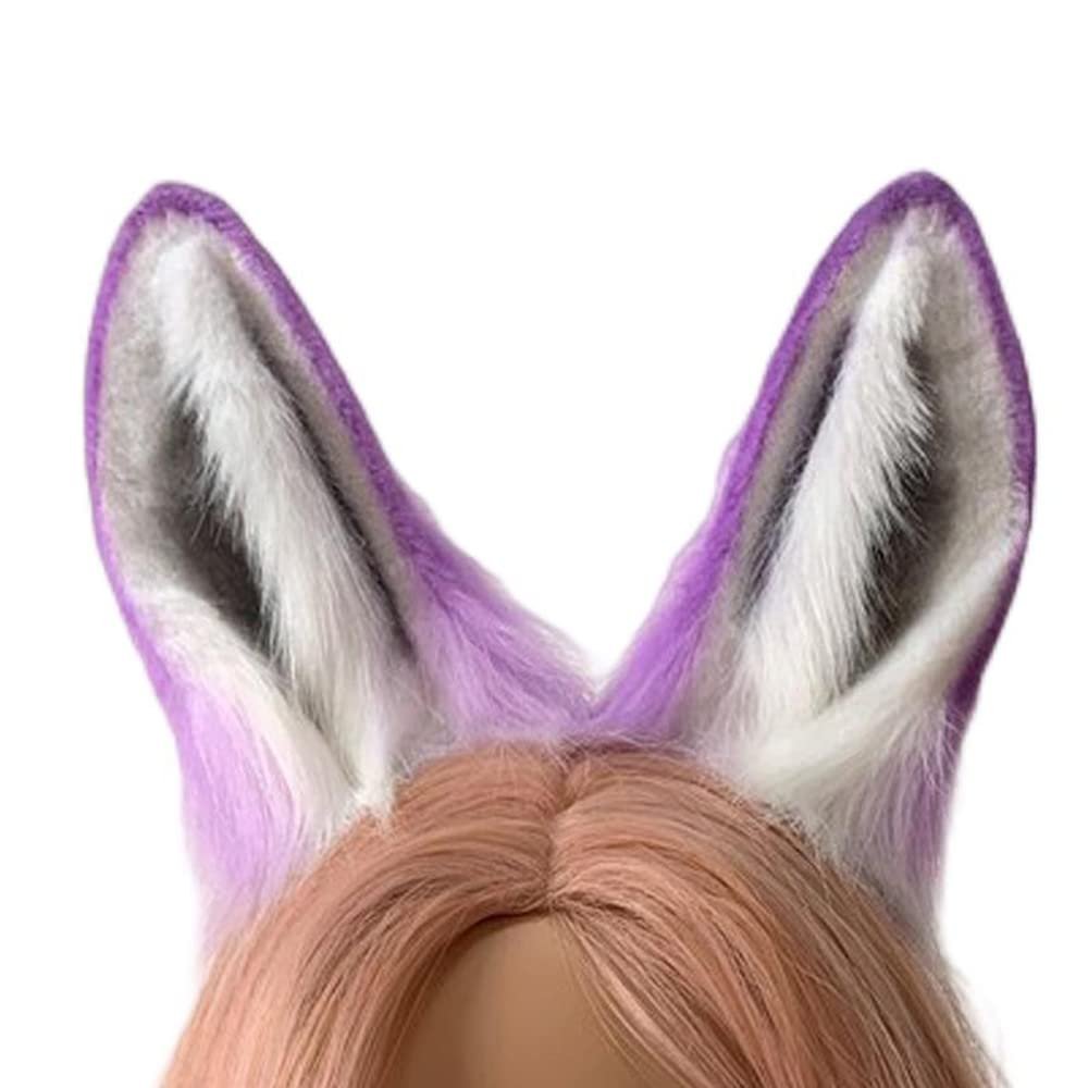 VIGVAN Handmade Rabbit Ears Cute Animal Ears Accessories Rabbit Ear Headband (M Purple)