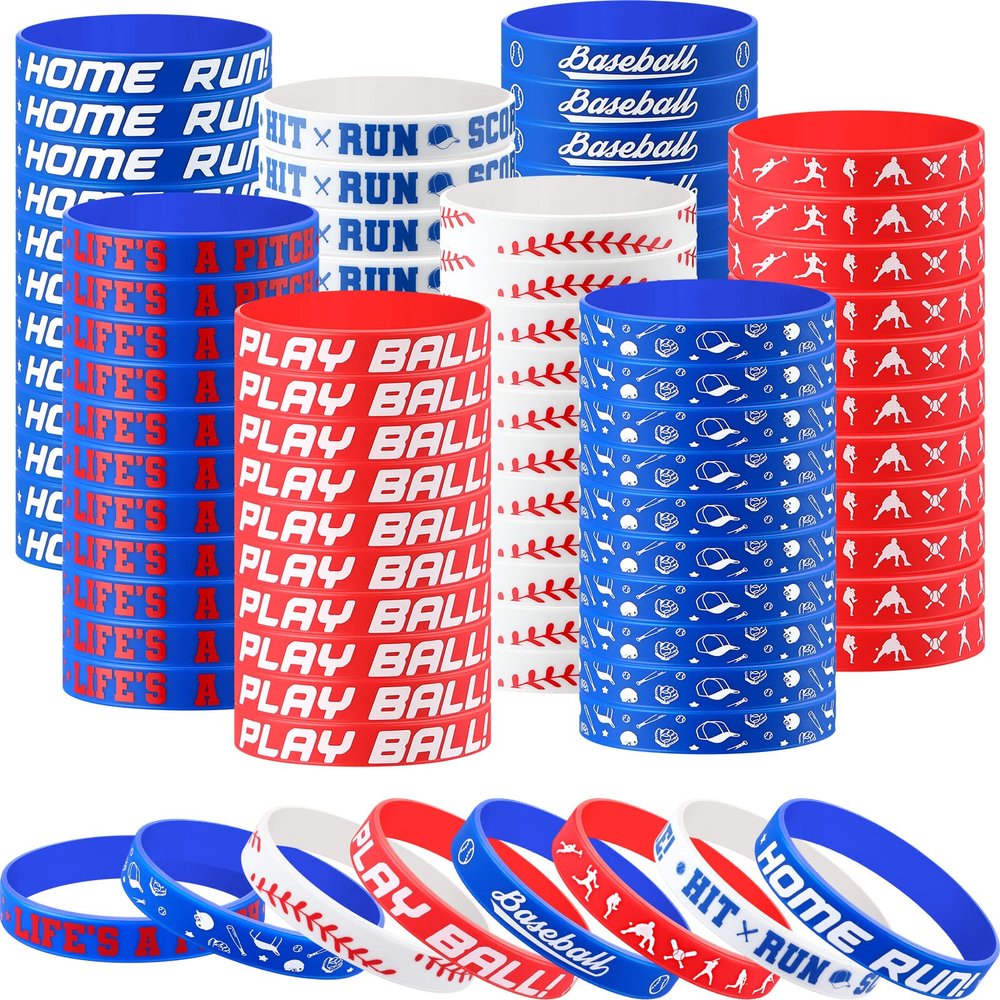 160 Piece Silicone Rubber Bracelets - Motivational Rubber Wristbands for Kids & Adults - 8 Designs for Baseball Theme Party & Birthday Favors