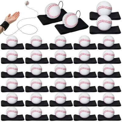 Jerify 30 Pcs Wrist Return Ball on a String Baseball Football Soccer Tennis Party Favor Sports Return Wrist Practice Wristband Ball on Elastic Cord for Adults(Baseball)