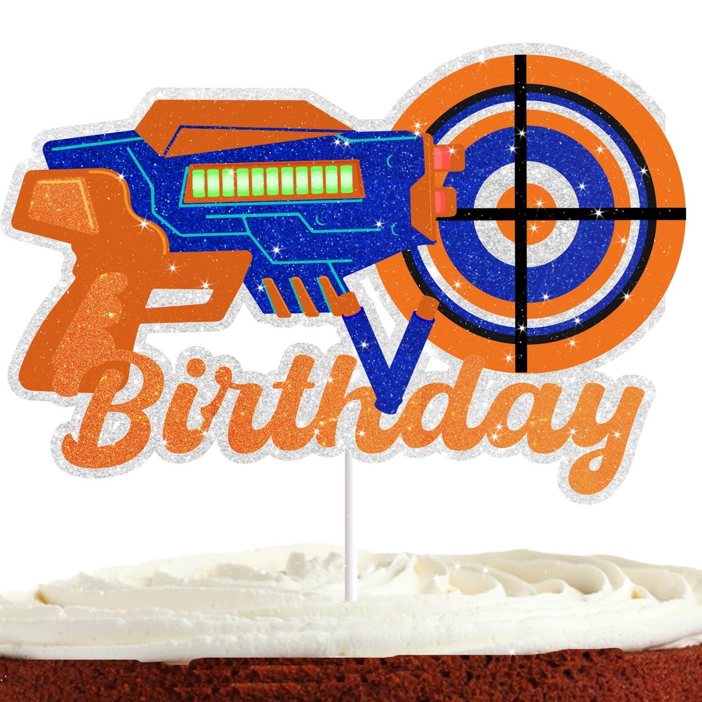 Dart Gun Cake Topper for Boys Men Dart War Party Supplies Target Bullet Cake Decorations Target Gun Happy Birthday Cake Decor Gun Theme Party Supplies