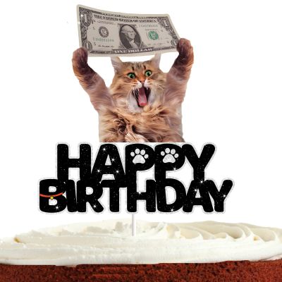 Funny Cat Cake Topper for Boys Girls Cat Pet Birthday Party Supplies Meow Meow Birthday Party Decorations Kitty Cat Kitten Cute Fun Cat Face Happy Birthday Cake Decorations