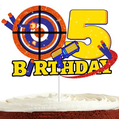 Dart Gun Cake Topper 5 for Boys Girls 5th Birthday Dart War Party Supplies Target Bullet Cake Decorations Target Gun Fifth Birthday Cake Decor Gun Theme Party Supplies