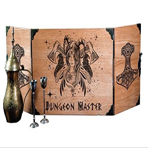 Game Master Screen made for Board Role Playing Game - Wooden Handcrafted GM Screen Set - DM Gift Idea - Gifts for Him and Her (Large 16.5x12' Foldable, Horned Lady)