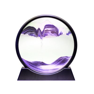 Arthink Moving Sand Art Picture in Motion Round Glass 3D Deep Sea Landscape, Dynamic Sand Art Sandscapes, Sensory Relaxing Desktop Table Decor Desk Decor Art Desk(7 inch, Purple)