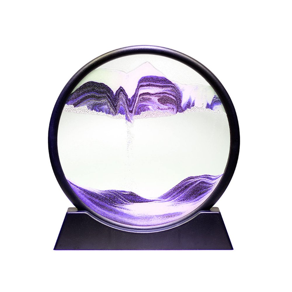 Arthink Moving Sand Art Picture in Motion Round Glass 3D Deep Sea Landscape, Dynamic Sand Art Sandscapes, Sensory Relaxing Desktop Table Decor Desk Decor Art Desk(7 inch, Purple)