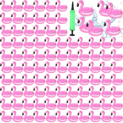 100 Pcs Inflatable Drink Holders Flamingo Drink Floats Mini Drink Floaties Floating Drink Holder Flamingo Inflates Coasters with a Pump Cylinder for Kids Adults Bath Swimming Pool Party (Pink)