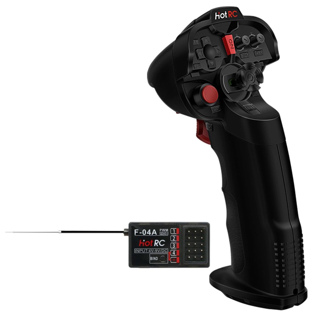 havcybin HOTRC DS-4A 2.4G 4 Channel Single Hand RC Radio Transmitter with 4CH Receiver for RC Car Boat Drone Airplane (W/ 1 RX)