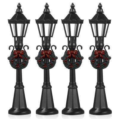 Christmas Lamp Post Village Accessories: Christmas Mini Street Light Models, Village Fairy Lamp, Miniature Dollhouse Streetlight, Small DIY Dollhouse 4pcs