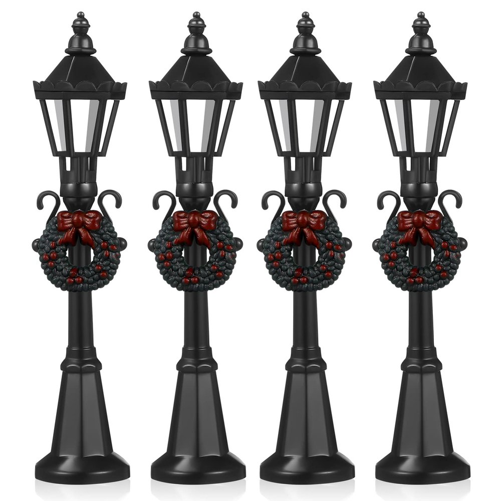 Christmas Lamp Post Village Accessories: Christmas Mini Street Light Models, Village Fairy Lamp, Miniature Dollhouse Streetlight, Small DIY Dollhouse 4pcs