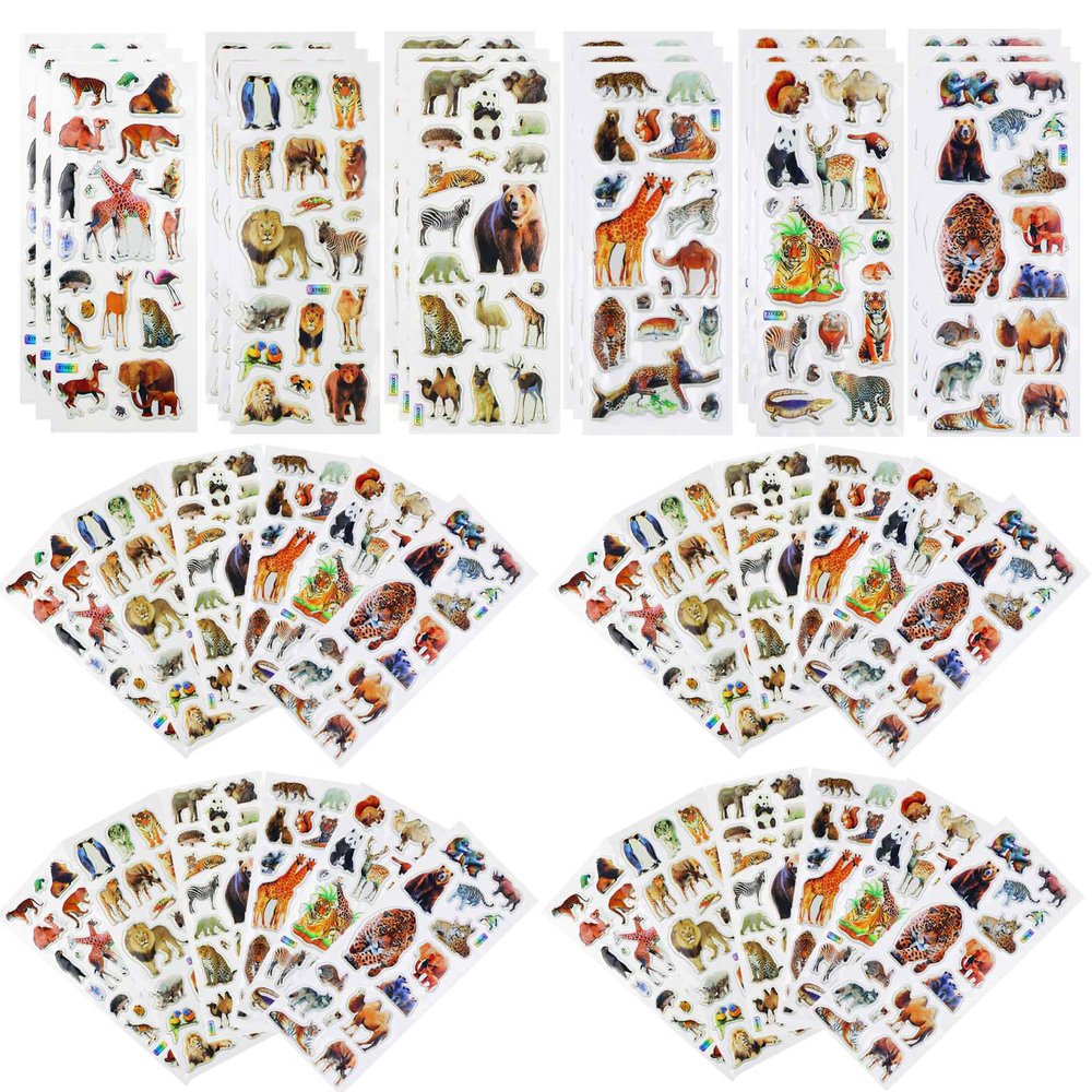 42 Sheets 3D Fluffy Jungle & Zoo Animal Stickers for Teenagers, Handmade Scrapbooking, Water Bottle, Skateboard, Party Favors