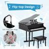 Costzon Classical Kids Piano, 30 Keys Wood Toy Grand Piano with Music Stand and Bench, Mini Musical Toy for Child, Ideal for Children's Room, Toy Room, Best Gifts (Straight Leg, Black) view 3