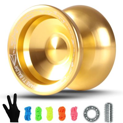 JOLESHARE Professional Unresponsive Yoyo for Pros and Responsive Yoyos for Kids Beginners, Package Includes Replaceable Responsive Bearings, yo-yo Gloves, and 5 yo-yo Cords(Gold)