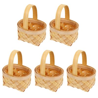 DOITOOL Mini Woven Basket 5-Pack Small Rectangular Handwoven Wood Baskets with Handle for Candy Packaging Party Favors Dollhouse Decor and Craft Storage