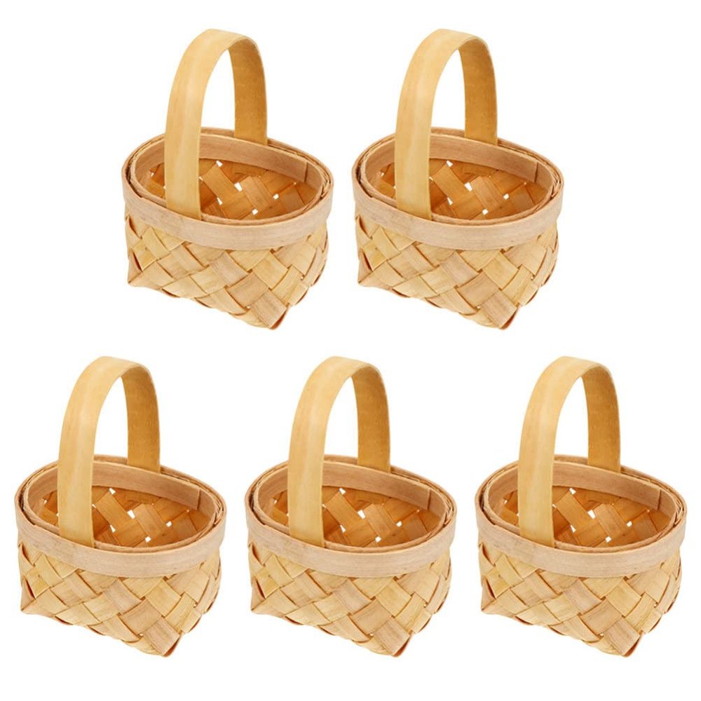DOITOOL Mini Woven Basket 5-Pack Small Rectangular Handwoven Wood Baskets with Handle for Candy Packaging Party Favors Dollhouse Decor and Craft Storage