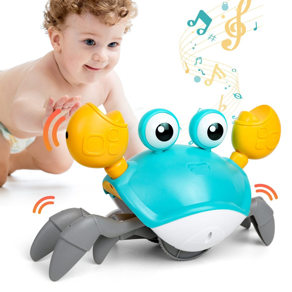 BIBIELF Crawling Crab Baby Toy Baby Sensory Toys Tummy Time Toy Gifts for Boy Girl with Auto Crawl System Music for Walking Toddler Birthday Gift