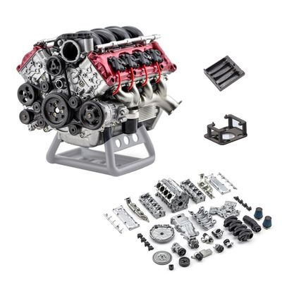 KAROYD Realistic Internal Combustion Engine Model Kit, Dynamic V8 Engine Motor for SCX10 Capra VS4-10 Pro/Ultra Model Car